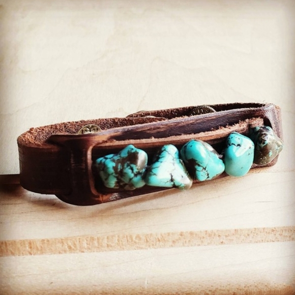 Hart And Fox Boutique Jewelry - New Boho Leather Turquoise Cuff Bracelet